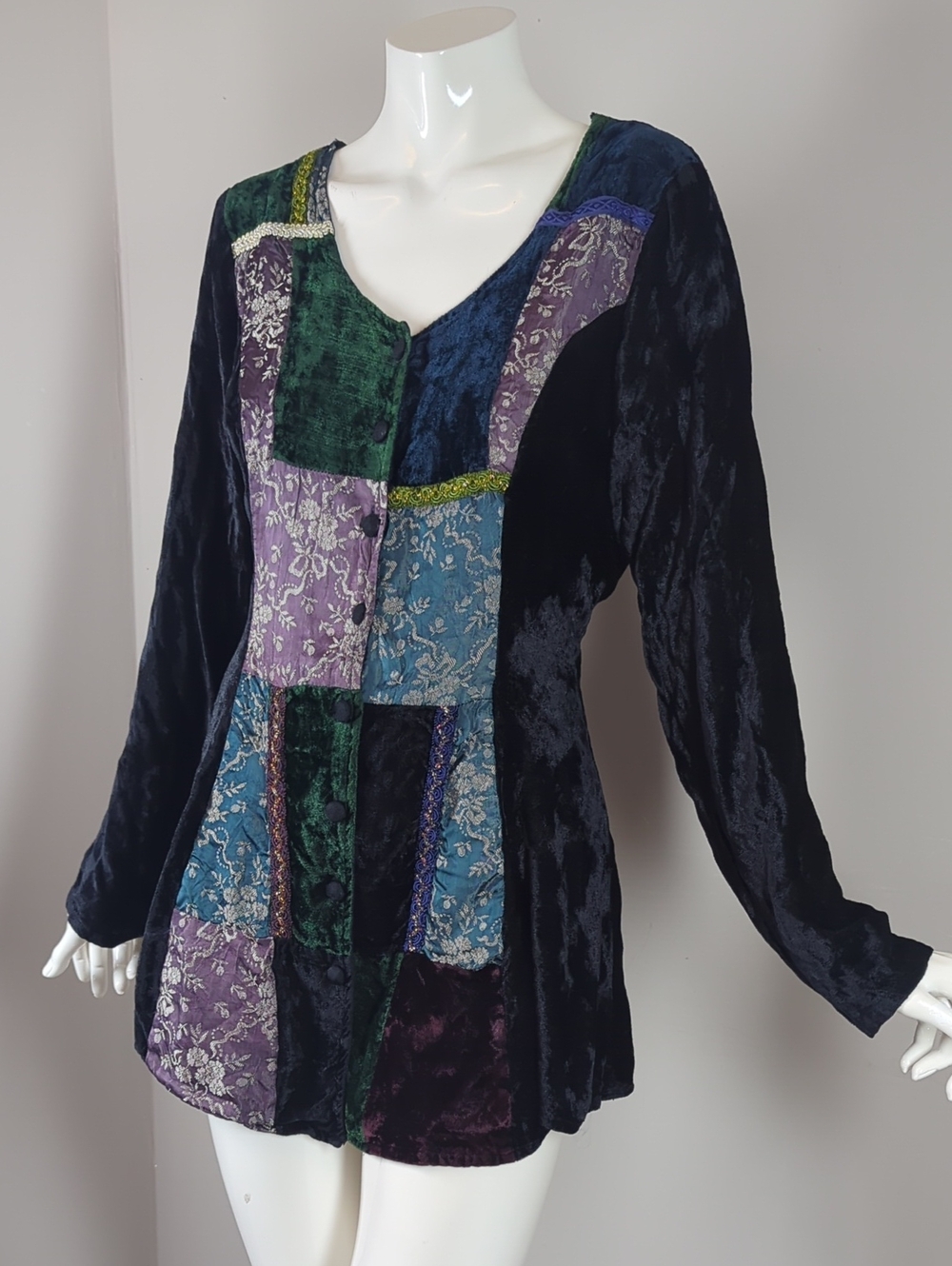 Vintage le chateau Crished Velvet Patchwork Tunic 90s Small Whimsigoth